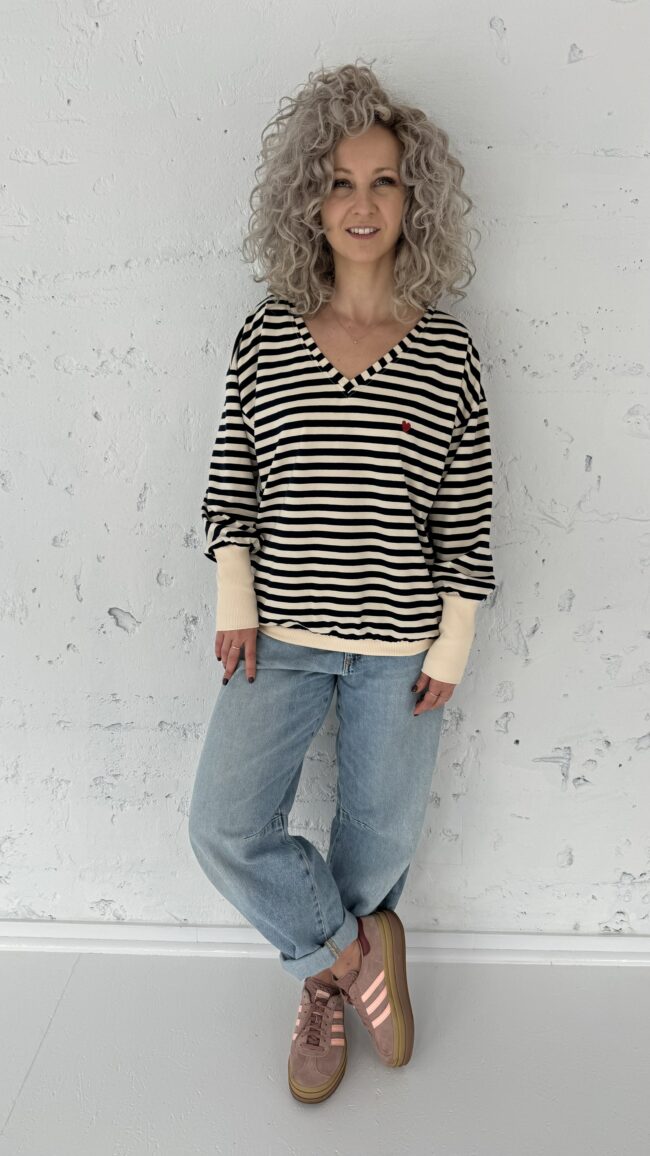 Longsleeve ecru/dark navy stripes