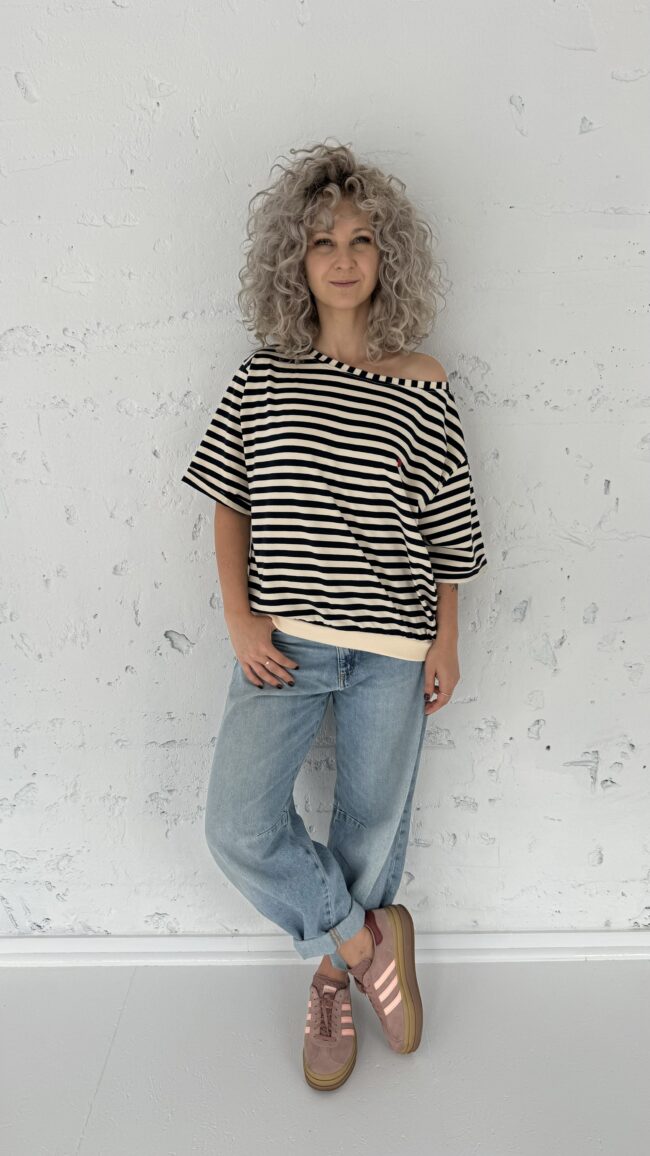 T-shirt Kaja ecru/dark navy stripes