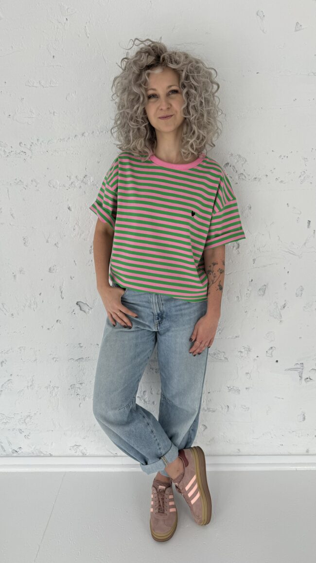 T-shirt classic pink/green stripes