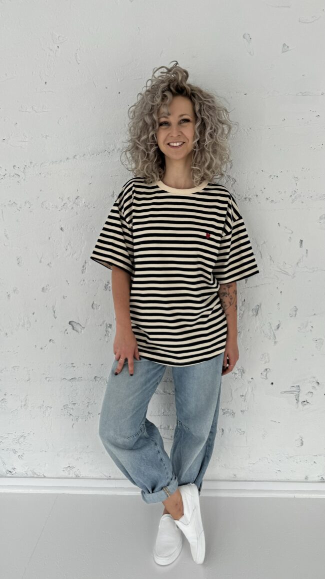 T-shirt classic ecru/dark navy stripes - obrazek 3