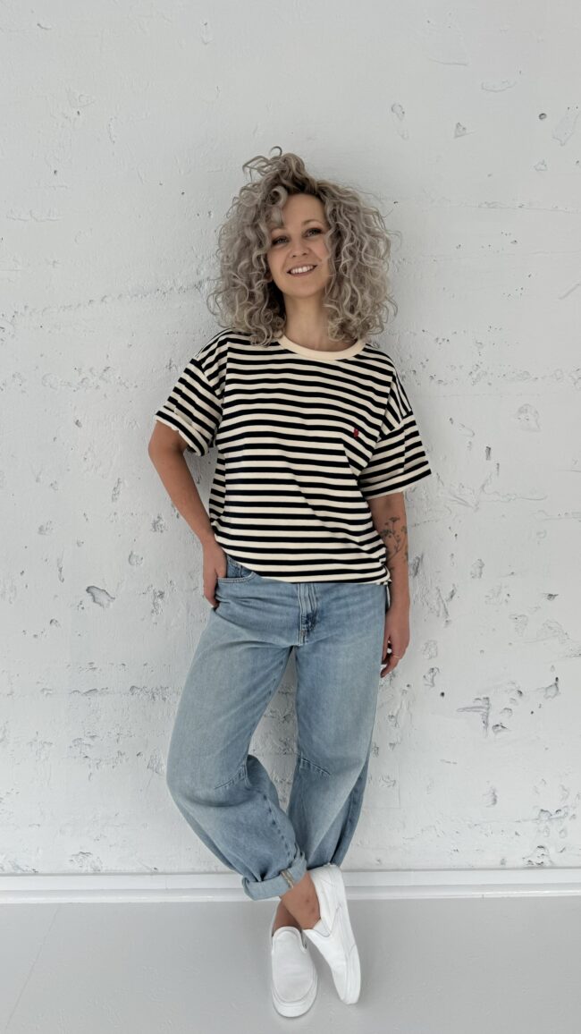T-shirt classic ecru/dark navy stripes