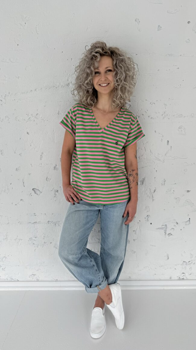 Helena V pink/green stripes