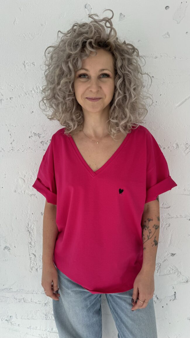 T-shirt V hot pink - obrazek 2