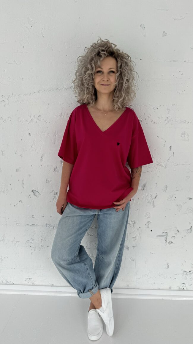 T-shirt V hot pink - obrazek 3