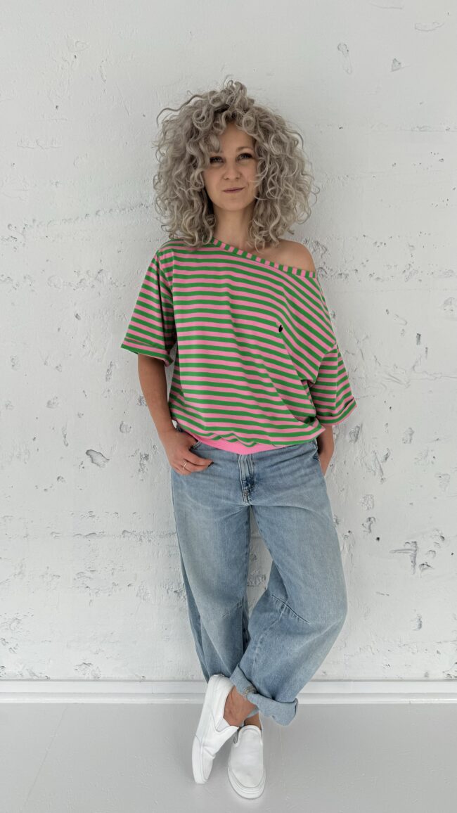 T-shirt Kaja pink/green navy stripes
