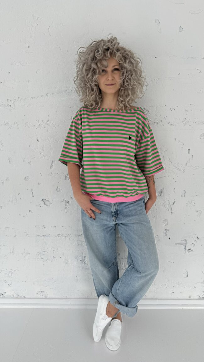 T-shirt Kaja pink/green navy stripes - obrazek 2
