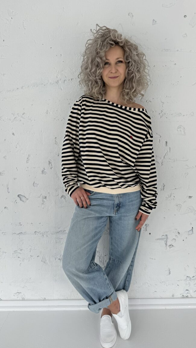 Longsleeve Kaja ecru/dark navy stripes