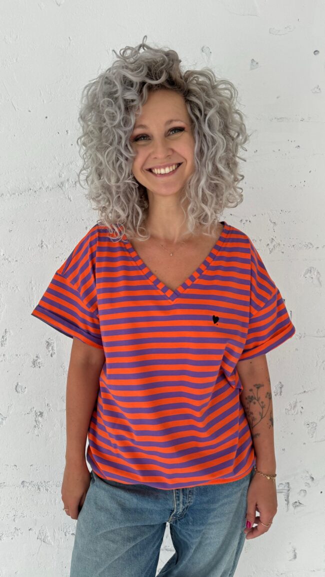 T-shirt Alina orange/purple stripes - obrazek 2