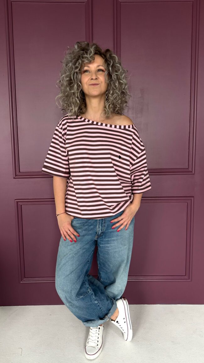 T-shirt Kaja pink / brown stripes