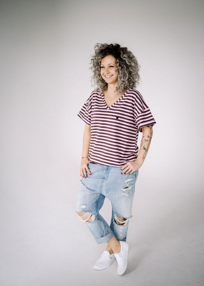 T-shirt Alina pink / brown stripes - obrazek 2