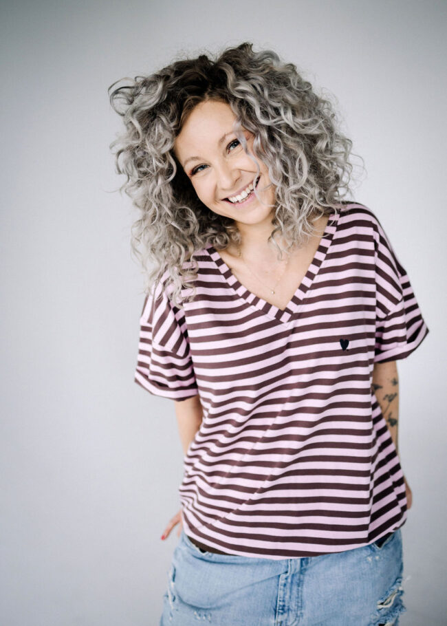 T-shirt Alina pink / brown stripes - obrazek 4