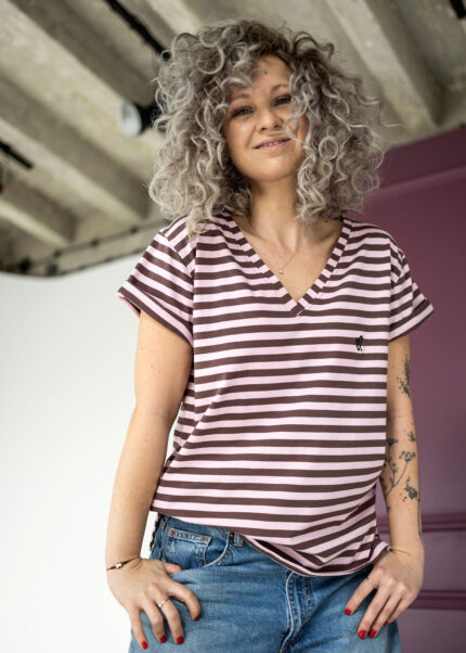 Helena V pink / brown stripes