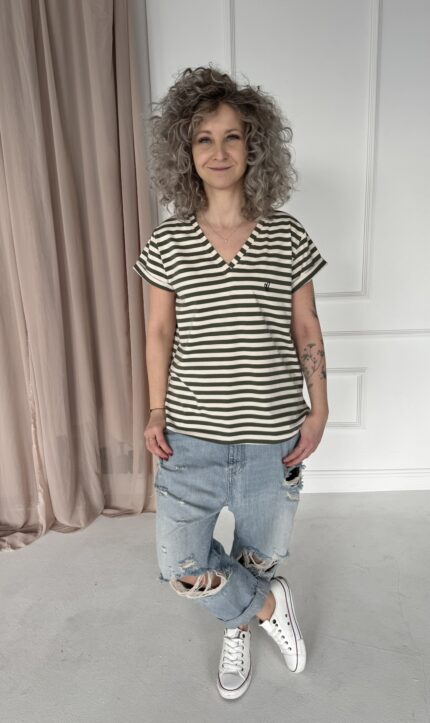 Helena V paski ecru/zielone